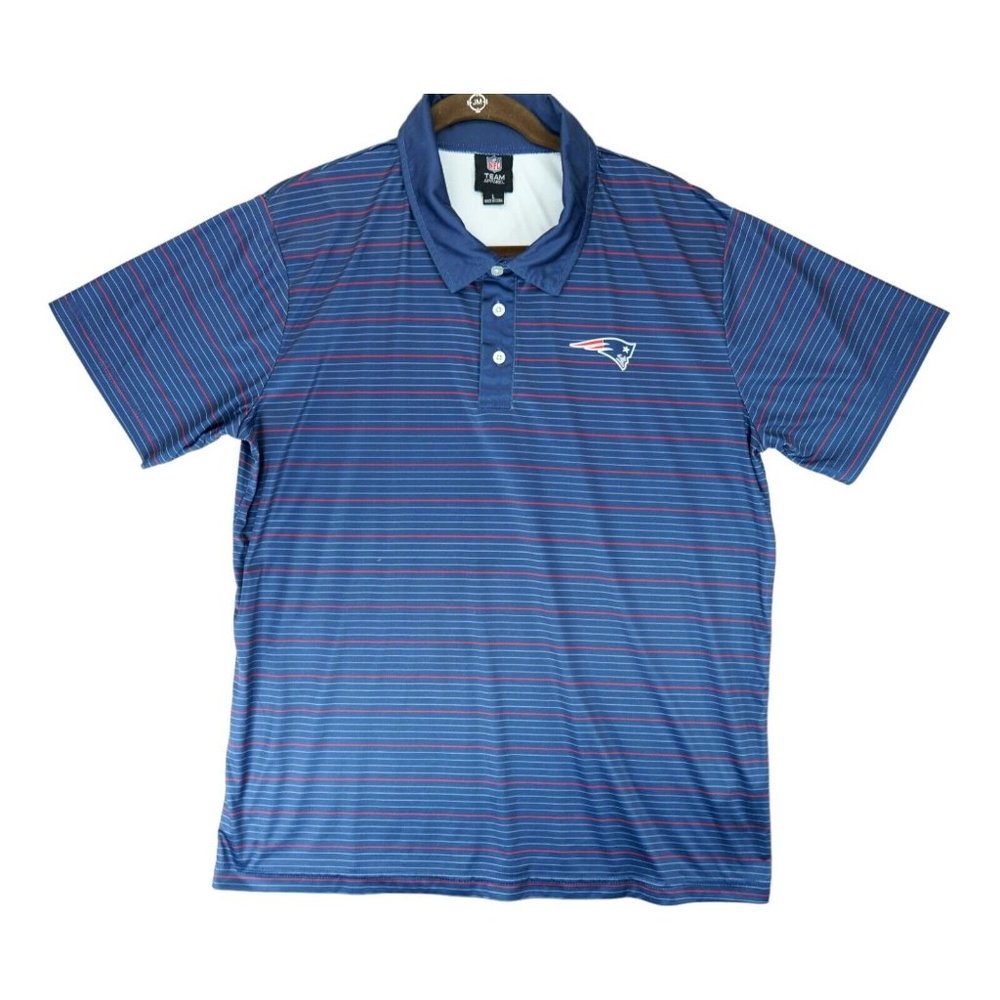 NFL Team Apparel New England‎ Patriots Polo Shirt Men's Large L Blue Striped